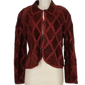 NWT Double D Ranch Jacket Vintage Patchwork Suede Collar Crochet Burgundy 90’s